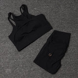 Women's High-Waist Yoga Shorts Set with Sports Bra and Pocket