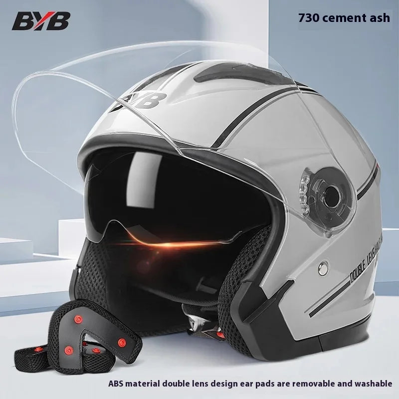 Retro 3/4 Motorcycle Helmet with Double Visor - ABS+PC Open Face Helmet for Scooters