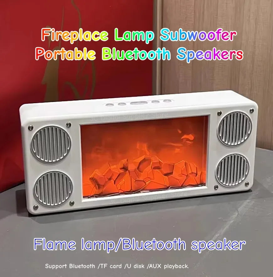 3D Flame Light Bluetooth Speaker with Deep Bass Subwoofer and Portable Fireplace Lamp