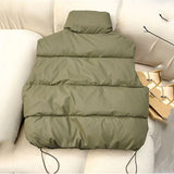 Winter Down Cotton Vest Jacket Women's 2024 New Sleevele Stand Parkas Warm Short Vest Coat Female Waistcoat Overcoat Ladies Tops