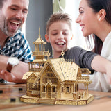 Kit de modelo de villa de madera 3D para armar, con luz, castillo, rompecabezas, juguete para niños y adultos, kit de modelos para armar, decoración de escritorio para regalo