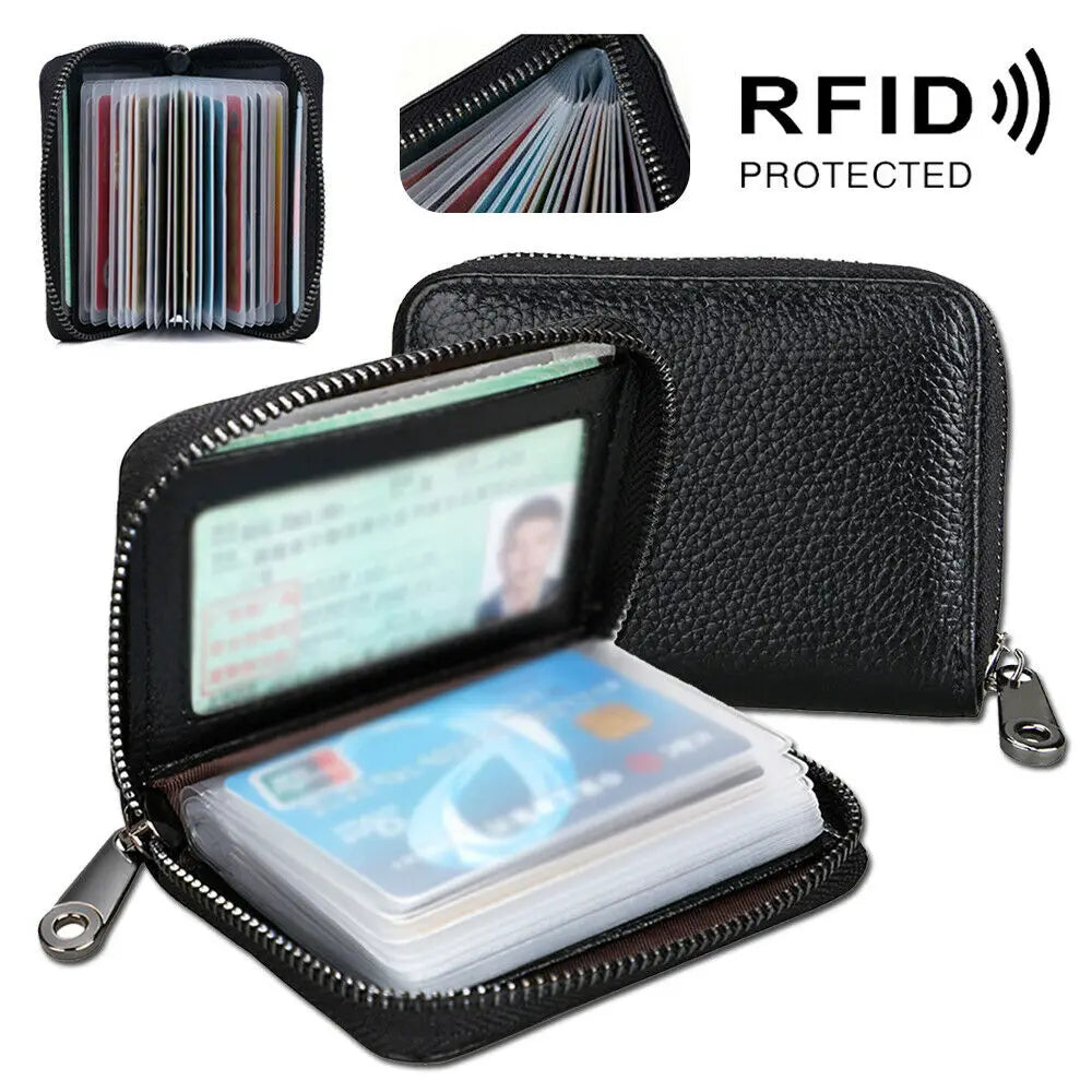 RFID Blocking Leather Wallet – Stylish Credit Card Holder with 20 Slots for Men