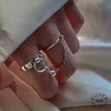 Adjustable Vintage Chain Ring – 925 Sterling Silver Open Ring for Women & Men