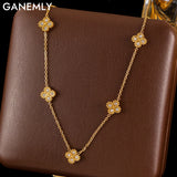 316L Stainless Steel Clover Necklace for Women - Elegant Zircon Flower Pendant Chain