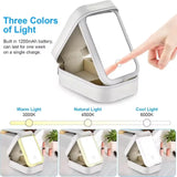 Rechargeable LED Makeup Mirror with Storage – 3-Color Light Travel Vanity Case