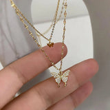 Collar con colgante de mariposa de doble capa: cadena de clavícula de moda para mujer