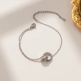 Gold Plated Stainless Steel Zircon Bracelet - Roman Numeral Charm Jewelry for Women