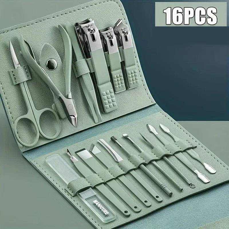 Professional 16-Piece Manicure & Pedicure Set with Travel Case - Nail Clippers & Cuticle Tools