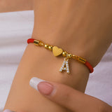 Pulsera moderna de acero inoxidable con dije de letra: cadena de cuerda de algodón ajustable para mujer