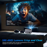 Proyector Full HD 1080P con Android 11, 580 lúmenes ANSI, WiFi6, Bluetooth 5.0 y compatibilidad con 4K para cine en casa