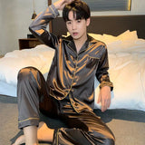 Men’s Elegant Solid Pajama Set – Soft Polyester & Spandex with Full Sleeves, Button Closure, and Turn-Down Collar