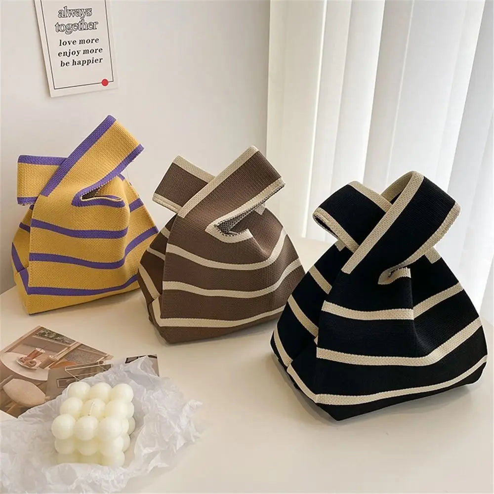 Women's Striped Knit Tote Bag – Soft Casual Handbag for Everyday Use