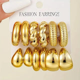 Juego de 12 pendientes de metal trenzado en forma de C: regalo de joyería retro, elegante, hipoalergénico para mujeres