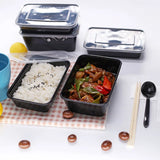 Contenedores de comida desechables negros: cajas de plástico para llevar con tapas para ensaladas, sándwiches y almacenamiento de cocina