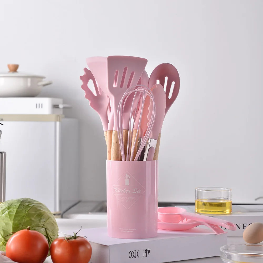 Juego de utensilios de cocina de silicona de grado alimenticio de 12 piezas: antiadherentes y resistentes al calor