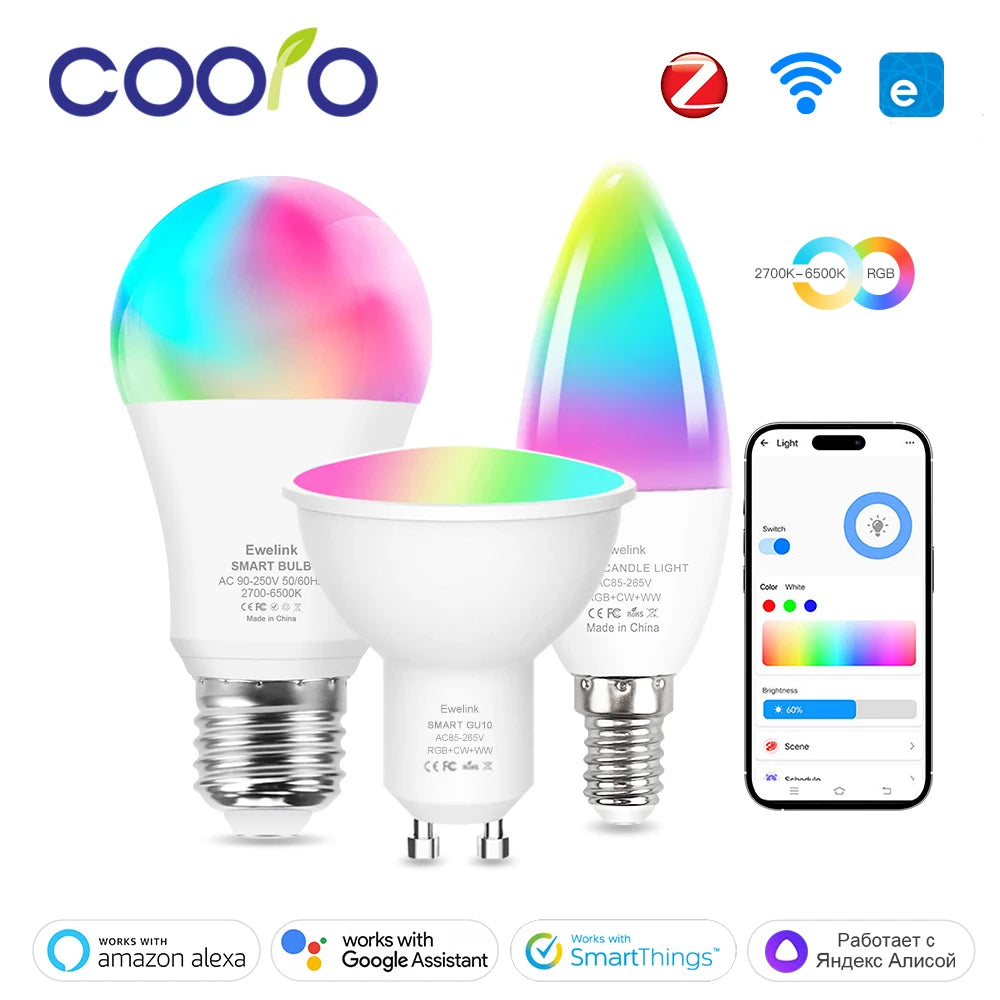 Smart WiFi & Zigbee LED Light Bulb | RGB + Warm & Cool White | E27/E14/GU10 | Alexa & Google Home Compatible