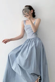 Women's Knit Spaghetti Strap Dress - Sexy Square Neck Patchwork Midi Dress