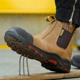 Men’s Slip-On Leather Work Boots – Waterproof Safety Ankle Boots with Steel Toe