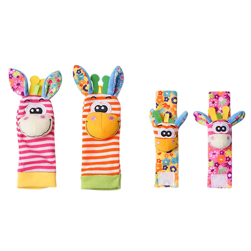 Baby Rattle Toy Set - Soft Stuffed Animal Wrist & Foot Rattles for Newborns 0-12 Months