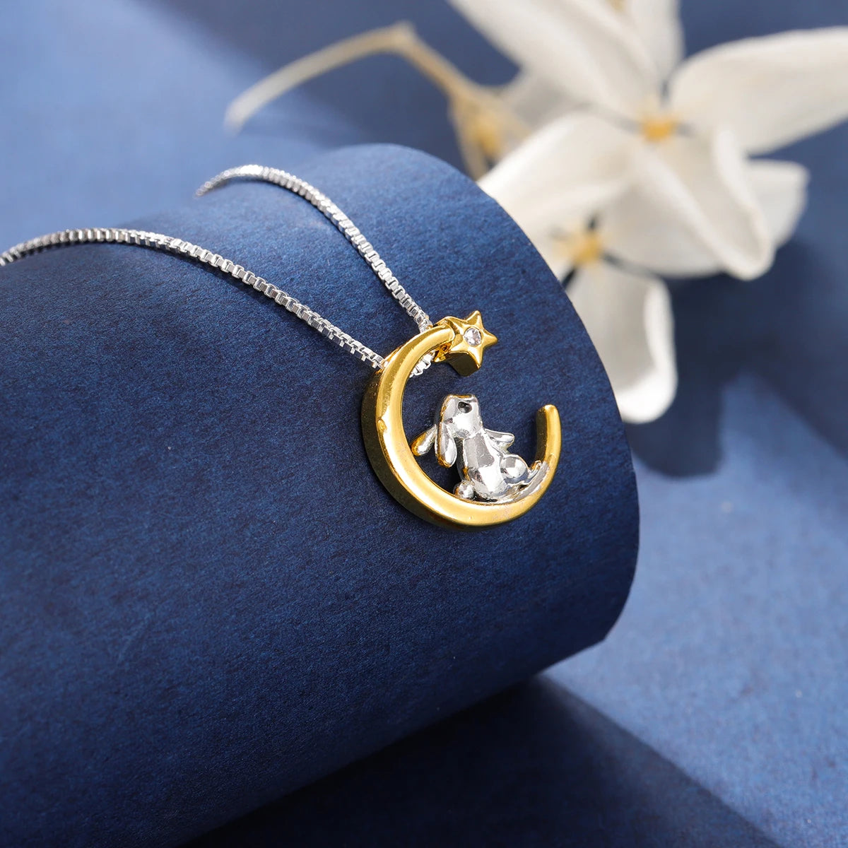 Moon and Star Rabbit Pendant Necklace – 925 Sterling Silver Zodiac Clavicle Chain for Women