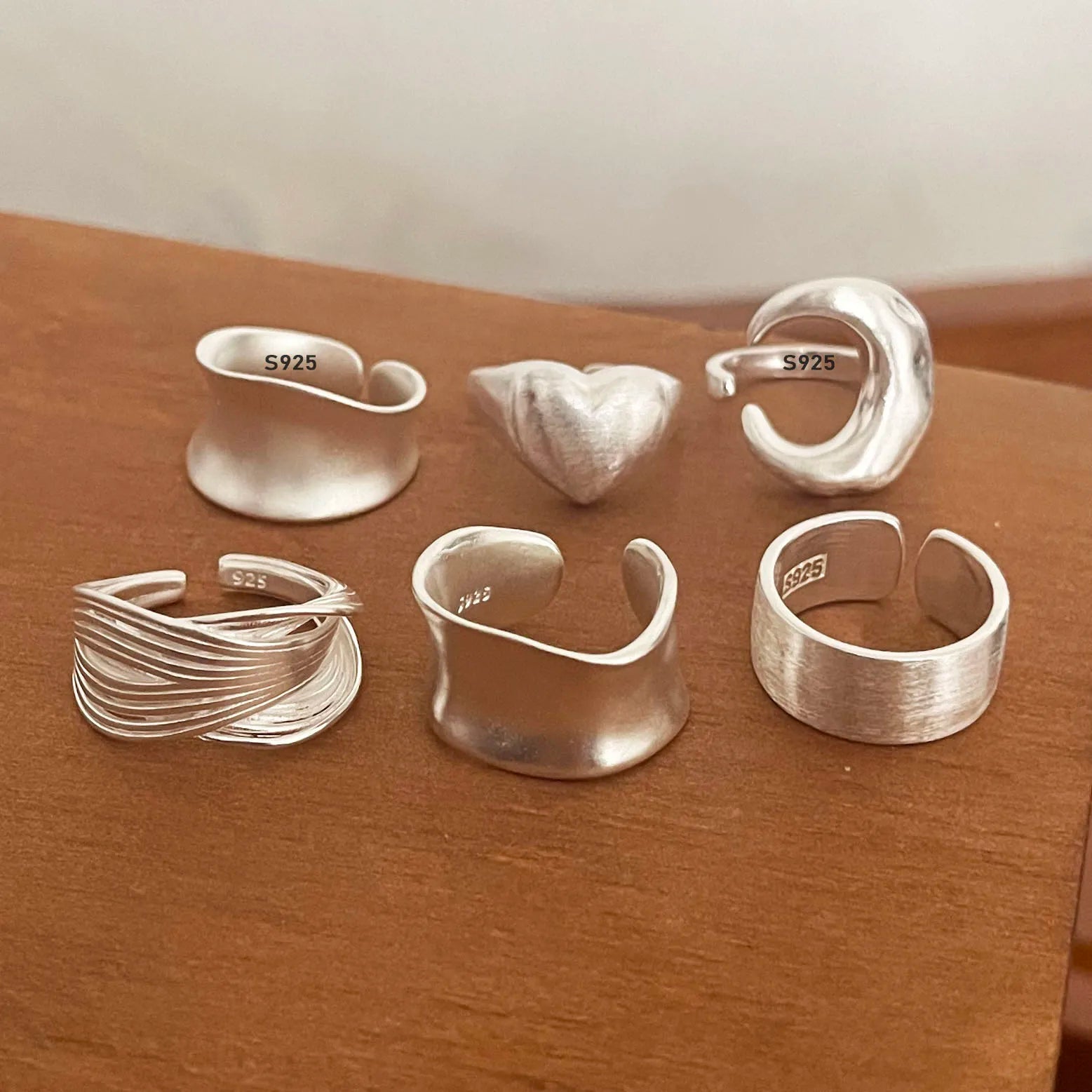 925 Sterling Silver Moon Ring Set – Handmade Minimalist Wide Rings for Women, Allergy-Free Party Jewelry Gift