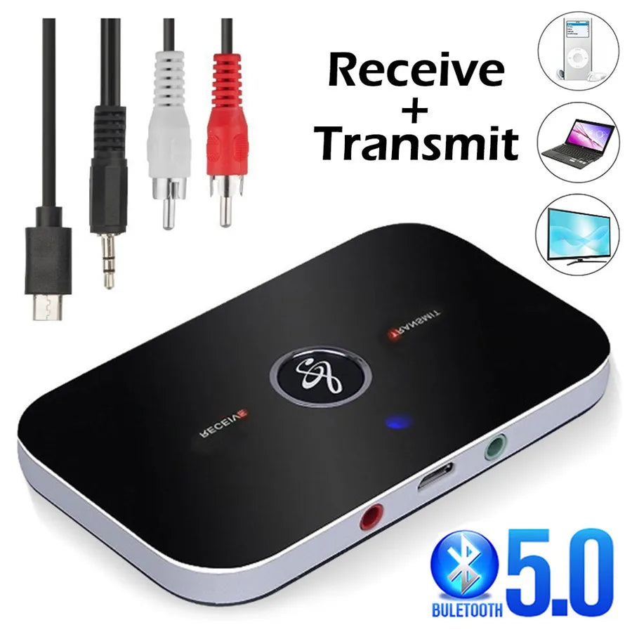 Bluetooth 5.0 Audio Transmitter & Receiver – 2-in-1 Wireless Adapter for Car, TV, PC, Headphones & More!
