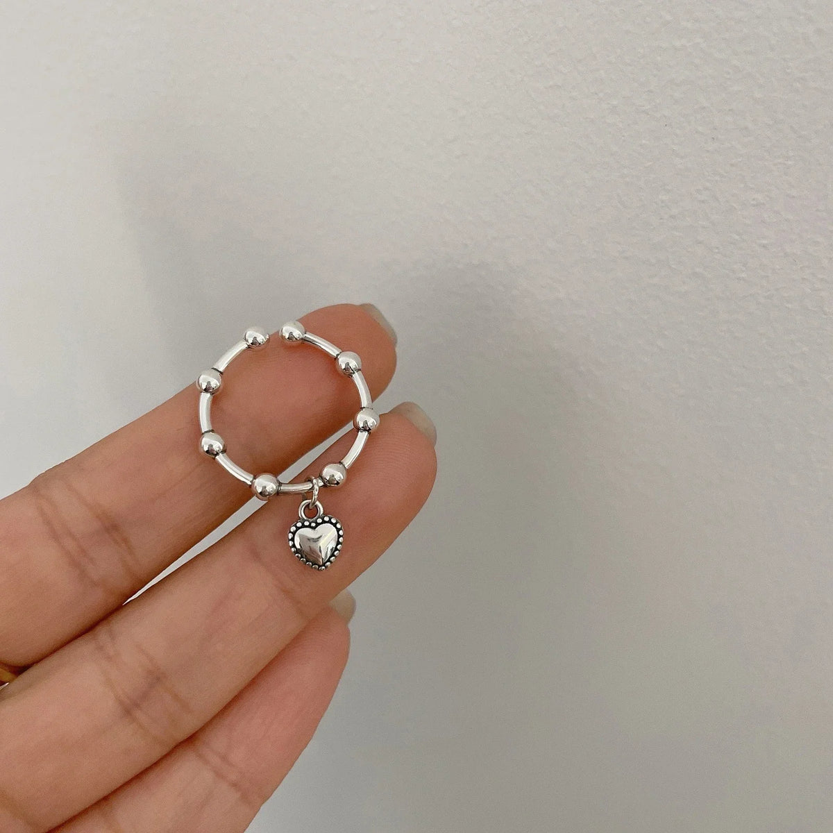 925 Sterling Silver Heart Ring – Minimalist Adjustable Wedding Band for Women