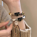 Tassel Big Eye Cat Beaded Bracelet for Women & Men – Trendy Skull Ceramic Aesthetic Party Jewelry