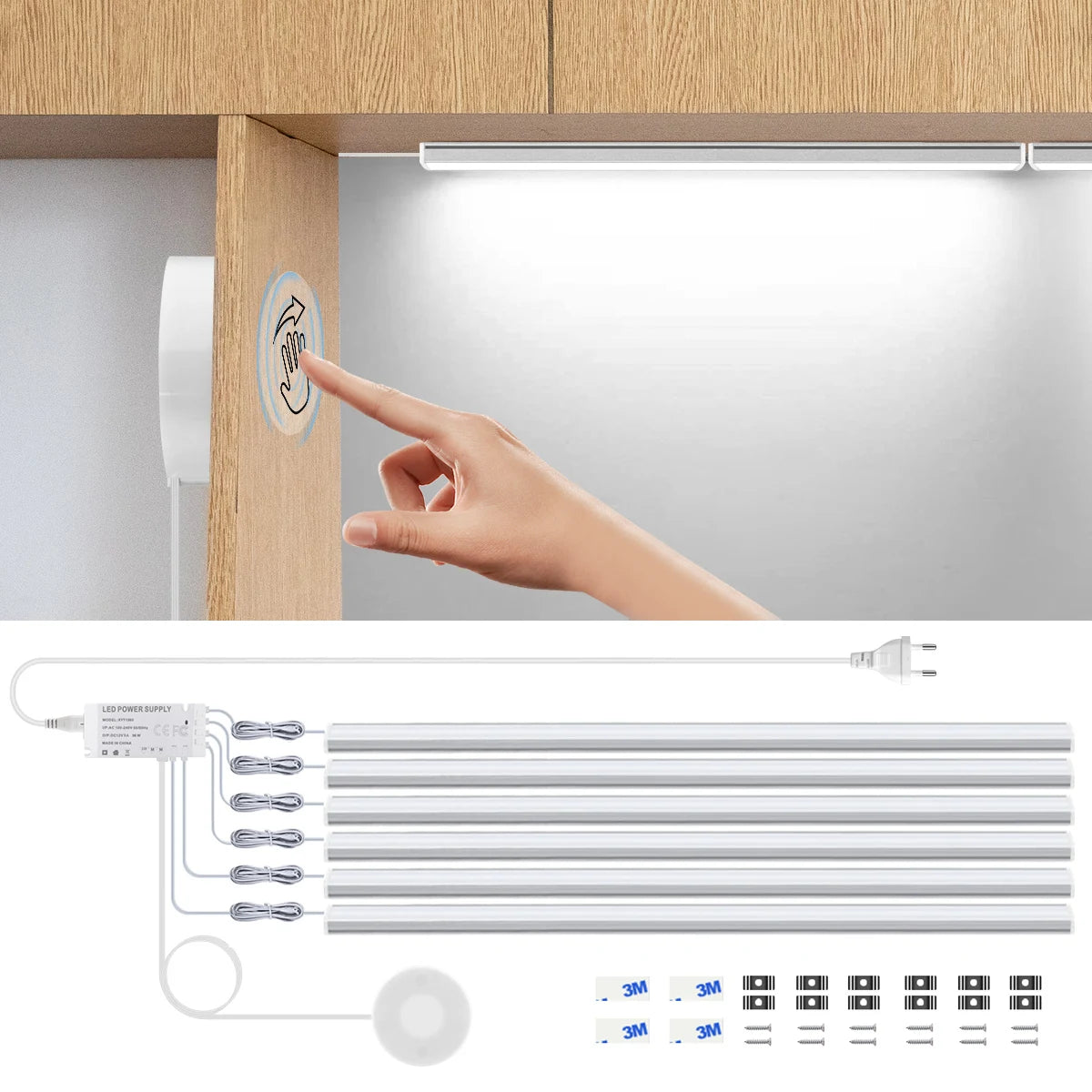 Hand Scan Switch Penetrable Wood Touch Sensor Dimmable LED Under Cabinet Light