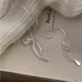 Elegant Bow Pendant Necklace – Silver Clavicle Chain for Women
