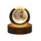 3D Galaxy Crystal Ball Lamp - Solar System Night Light with Wooden Base