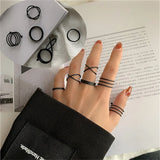 Minimalist Gold & Black Geometric Ring Set – Trendy Statement Jewelry for Women