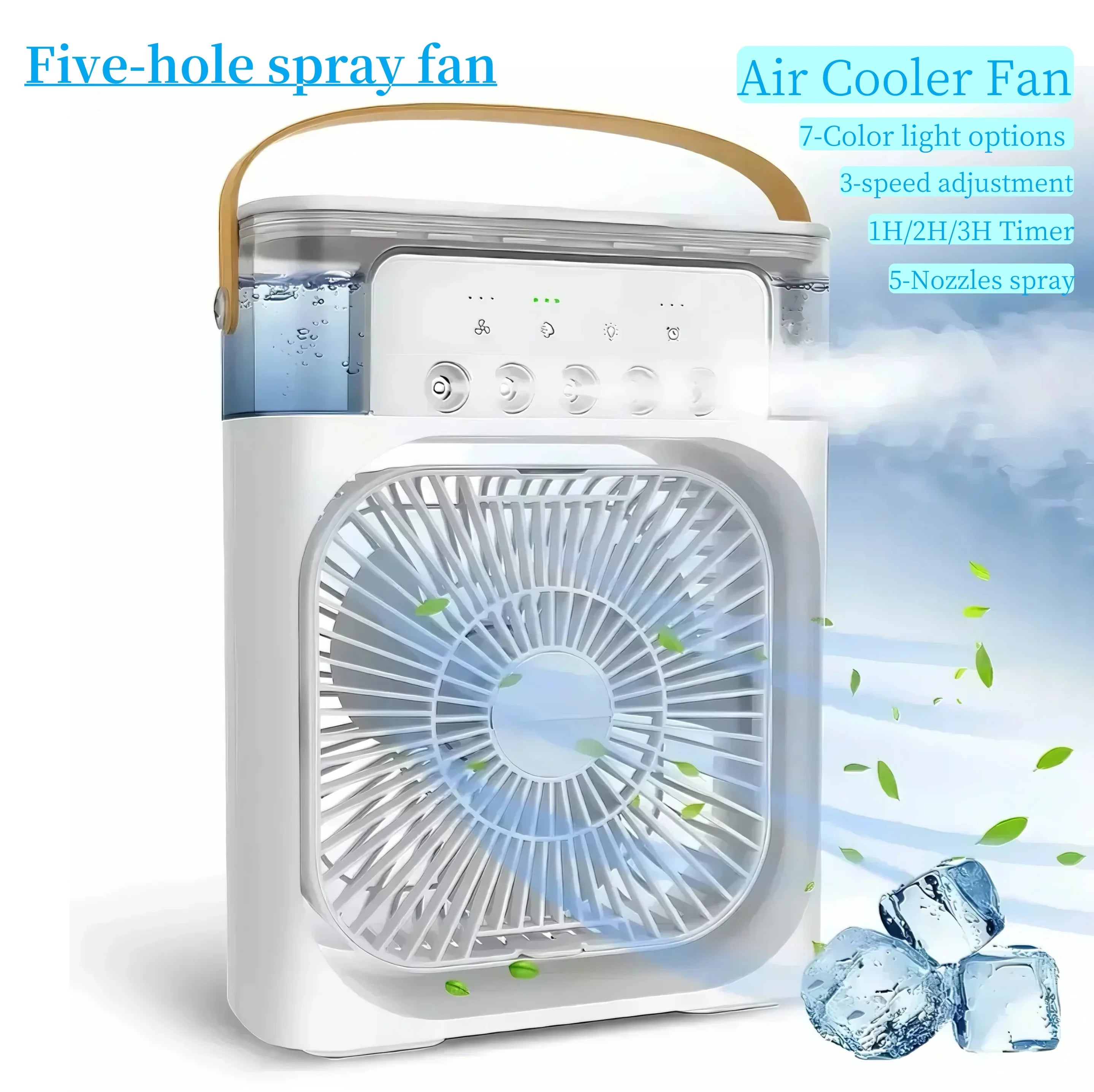 Portable USB Air Cooler Fan with Humidifier and 7-Color LED Lights