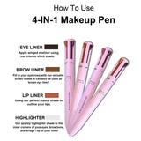 4-in-1 Waterproof Makeup Pen - Eyebrow Pencil, Lip Liner, Eyeliner & Highlighter