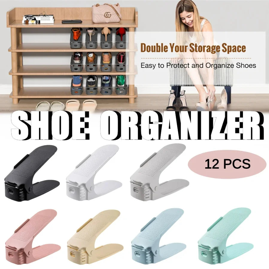 Organizador de zapatos ajustable de 12 piezas: estante que ahorra espacio para armarios y gabinetes