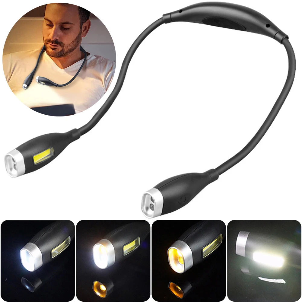 LED Neck Reading Light – Rechargeable, Adjustable Brightness, Hands-Free Book Light for Reading, Camping, and Night Running