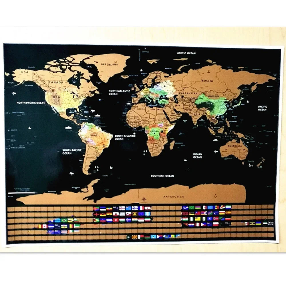 Scratch-Off World Map Poster – Retro Travel Décor for Home, Office & Gift Giving