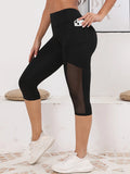High-Waist Mesh Capri Yoga Leggings with Pockets