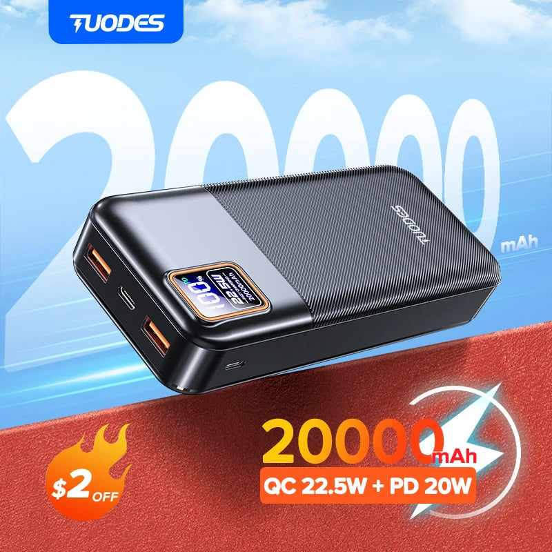 20000mAh PD20W Power Bank with 22.5W Fast Charging - Portable Charger for iPhone & Samsung
