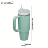 Vaso de acero inoxidable de 887 ml – Botella de agua aislada al vacío de 40 oz con asa, tapa y pajita