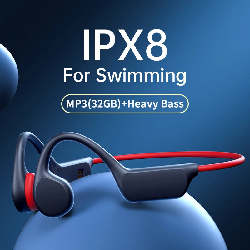 Auriculares de conducción ósea con Bluetooth, inalámbricos, IPX8, resistentes al agua, reproductor de MP3, auriculares de alta fidelidad con gancho para la oreja y micrófono para nadar
