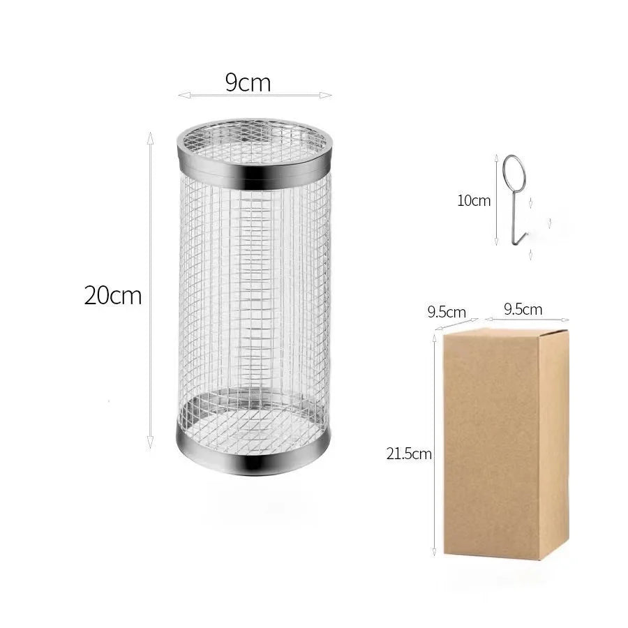 Stainless Steel Rolling Grill Basket - Portable BBQ Mesh for Outdoor Camping & Picnics