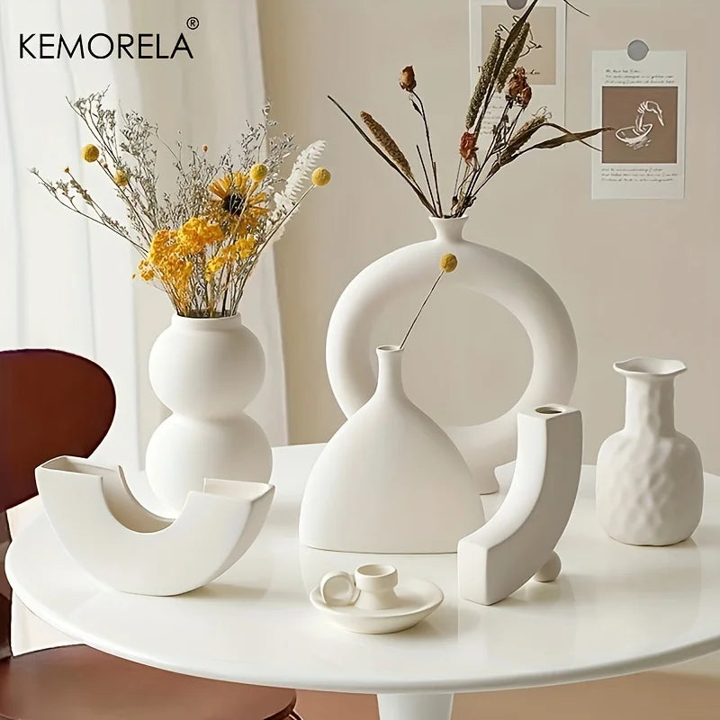Nordic Hollow Ceramic Vase – Modern Donut-Shaped Decor for Elegant Spaces