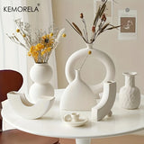 Nordic Hollow Ceramic Vase – Modern Donut-Shaped Decor for Elegant Spaces