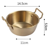 Cuenco dorado de acero inoxidable 304 | Cuenco coreano para fideos, vino de arroz y aperitivos con asa