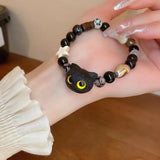 Adjustable Black Cat Charm Bracelet for Women