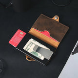 RFID-Blocking Leather Wallet with Pop-Up Card Holder & Money Clip – Slim Minimalist Design
