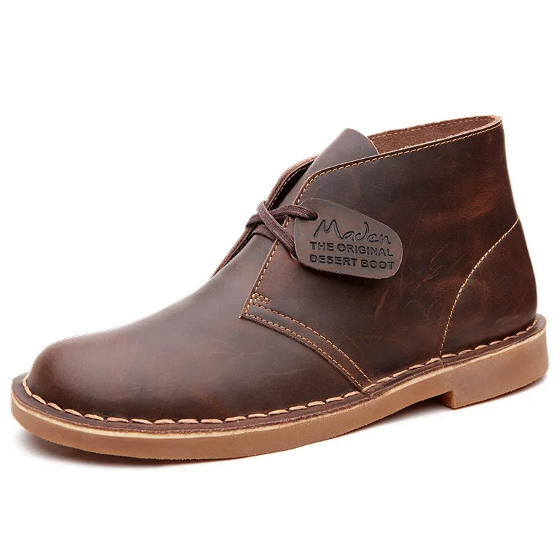 Men’s Winter Leather Desert Boots – Split Leather Lace-Up Ankle Boots with Canvas Lining