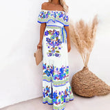 Women’s One-Shoulder Floral Print Swing Dress – Retro Summer A-Line Casual Dress