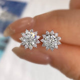 0.5CT Moissanite Sunflower Stud Earrings - 925 Sterling Silver Halo Jewelry